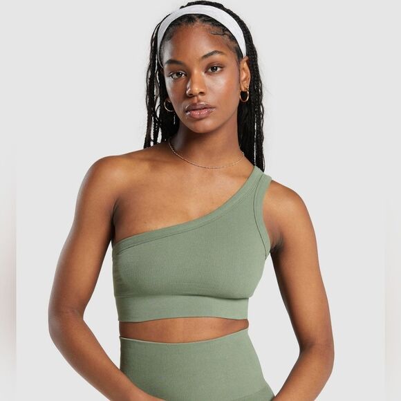 Gymshark Other - Gymshark Ribbed Cotton‎ Seamless One Shoulder Bra light support Size M in Green